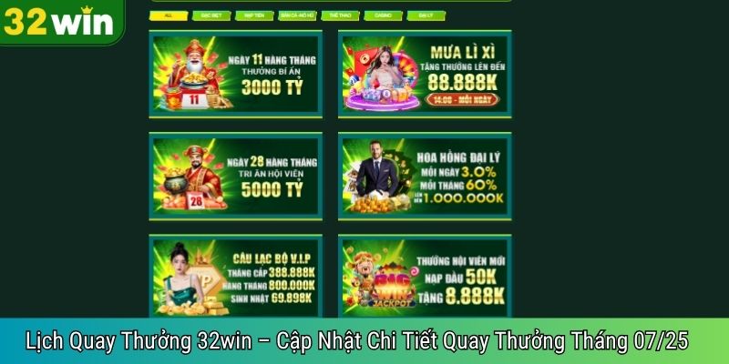 Lịch Quay Thưởng 32win – Cập Nhật Chi Tiết Quay Thưởng Tháng 07/25